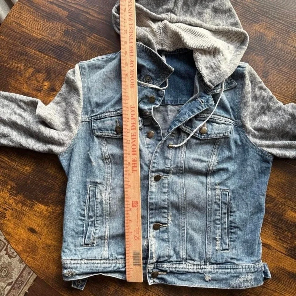 Free People Denim Hoodie Jacket Distressed Blue Gray Layered Small